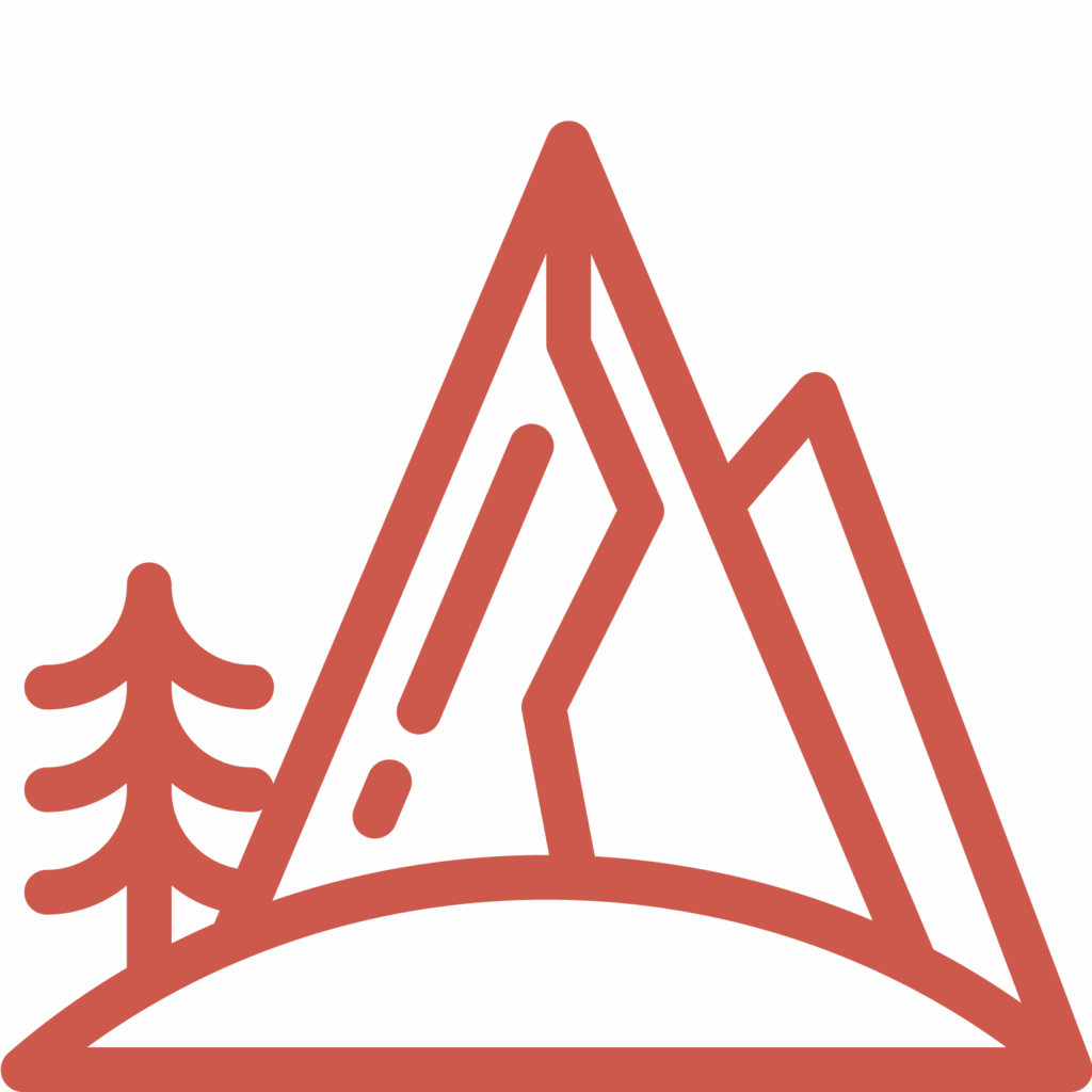 Logo de un árbol con una montaña en naranja