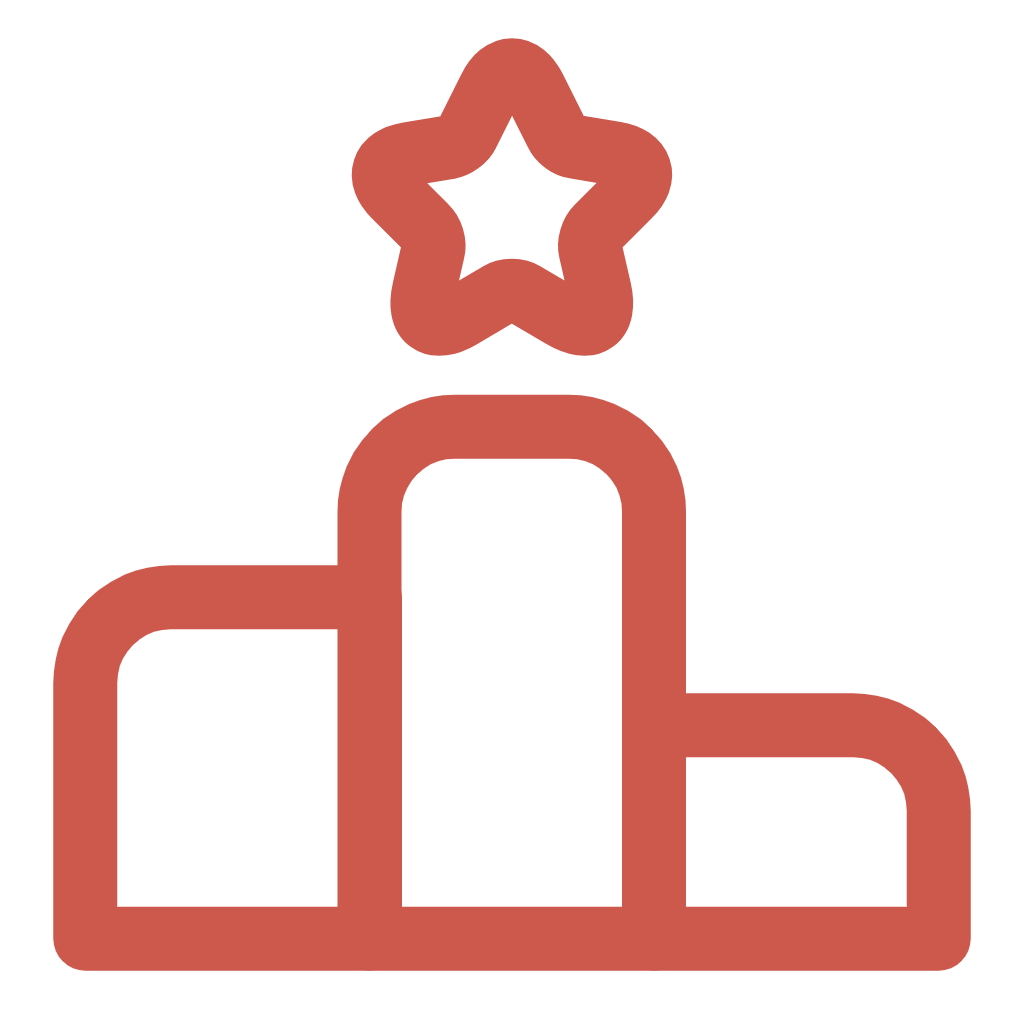 Icono con unas barras y una estrella en la cúspide en naranja