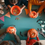 Happy family preparing for Halloween.