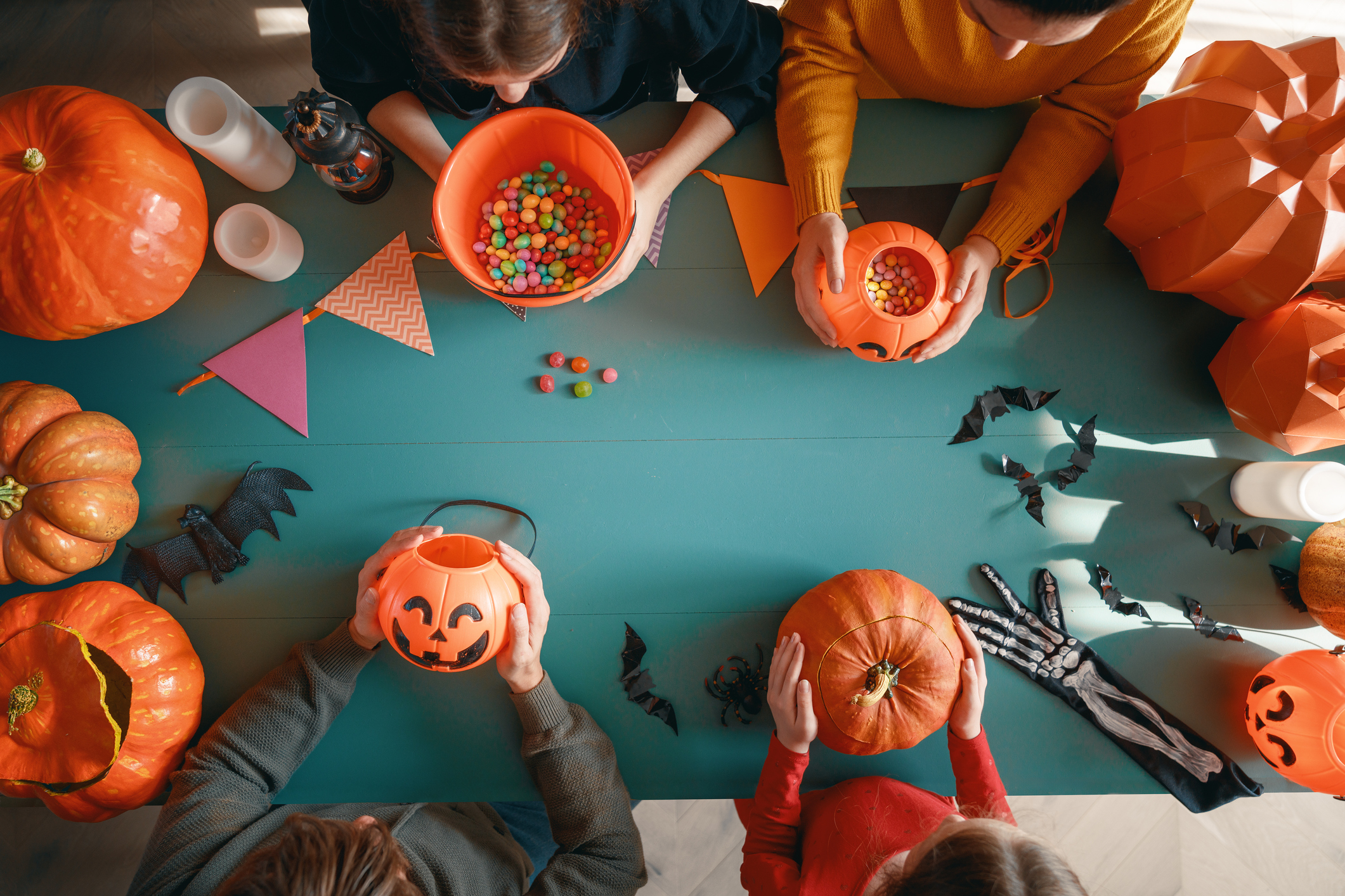 Happy family preparing for Halloween.